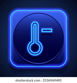 Low temperature simple icon vector. Flat design. Blue neon style on button. With shadow.ai