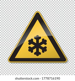 low temperature, snow ahead warning attention sign. Safety signs, warning Sign or Danger symbol BGV warning sign for snow on transparent background. Vector illustration. Eps 10 vector file.