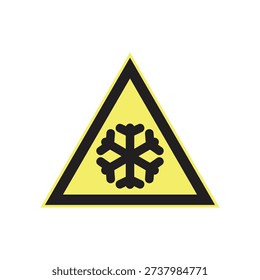 Low temperature warning triangle icon vector. Symbol for cold hazard, freezing risk, and laboratory cryogenic safety signs.
