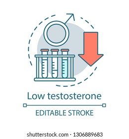 Low testosterone concept icon. Men's health idea thin line illustration. Erectile dysfunction. Vector isolated outline drawing. Editable stroke