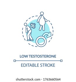 Low Testosterone Concept Icon. Mens Healthcare Problem, Male Illness Idea Thin Line Illustration. Hormonal Disorder, Sexual Dysfunction. Vector Isolated Outline RGB Color Drawing. Editable Stroke