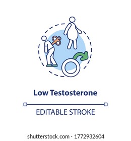 Low Testosterone Concept Icon. Mens Healthcare Problem, Male Illness Idea Thin Line Illustration. Hormonal Disorder, Sexual Dysfunction. Vector Isolated Outline RGB Color Drawing. Editable Stroke