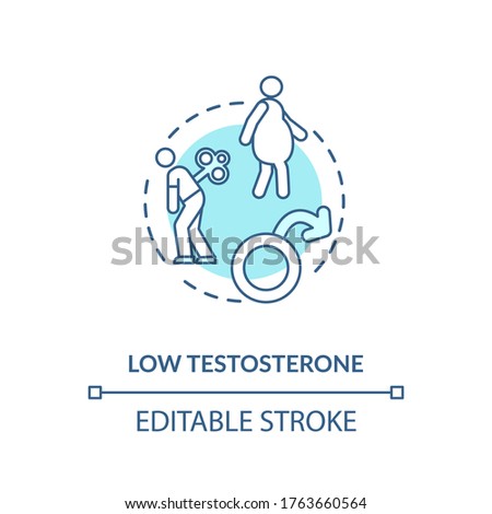 Low testosterone concept icon. Mens healthcare problem, male illness idea thin line illustration. Hormonal disorder, sexual dysfunction. Vector isolated outline RGB color drawing. Editable stroke