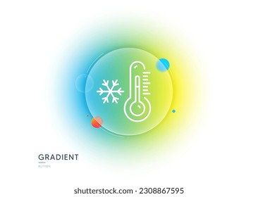 Low thermometer line icon. Gradient blur button with glassmorphism. Temperature diagnostic sign. Fever measuring symbol. Transparent glass design. Low thermometer line icon. Vector