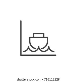 Low tide line icon, outline vector sign, linear style pictogram isolated on white. Symbol, logo illustration. Editable stroke