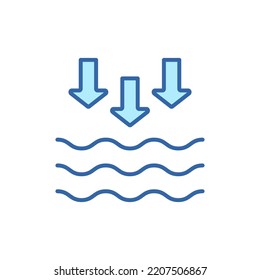 Low Tide Linear Color Icon. Waves on the Sea or Ocean Colorful Line Icon. Editable stroke. Vector Isolated Illustration.