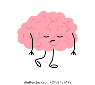 Low tired level energy brain of person, cartoon character. Brain with low charge, lack energy and power. Strain, burnout. Vector illustration