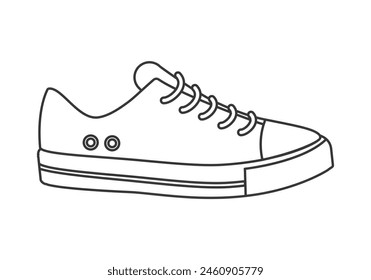 Low top canvas sneakers with rubber soles and laces at front line icon vector illustration