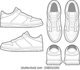 Low Top Sneaker Technical Illustration Drawing Vector Fashion Template Mockup Blank CAD Sketch for Tech Packs