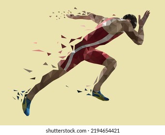 Low triangle style illustration of a triathlete marathon runner running forward.