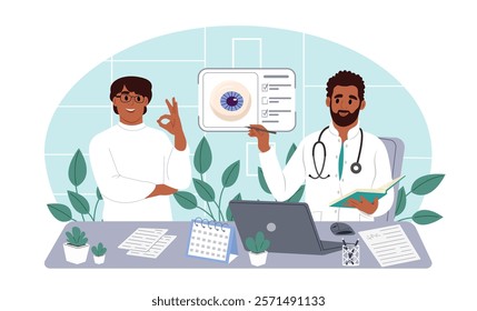 Low Vision Awareness Month. Checkup at ophthalmologist of a patient with vision problems. Eye and vision care concept