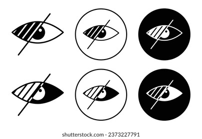 Low Vision blindness icon. Eye disability to see visual symbol set. No eyesight or watch vector sign. Low eye vision due to blindness line logo. Preview not available icon