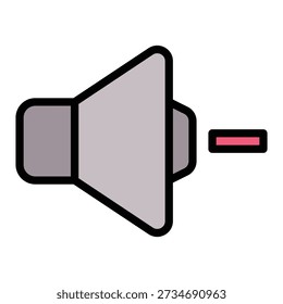 Low Volume Mute Vector Icon, User Interface Related Lineal Colour Style Vector Icon.