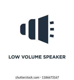 Low Volume Speaker icon. Black filled vector illustration. Low Volume Speaker symbol on white background. Can be used in web and mobile.