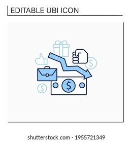 Low wages line icon. Important problem. Discouraging low wages. Less money.Universal basic income concept. Isolated vector illustration.Editable stroke