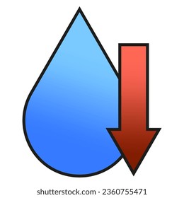 Señal de agua baja. Suelta con flecha hacia abajo. Ilustración vectorial. EPS 10.
