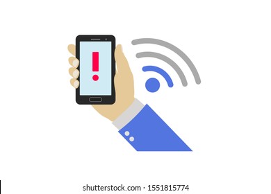 Low wifi signal. Smartphone in hand. 