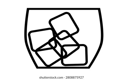 Lowball glass filled with ice cubes line art vector, simple alcoholic drink tumbler outline illustration.