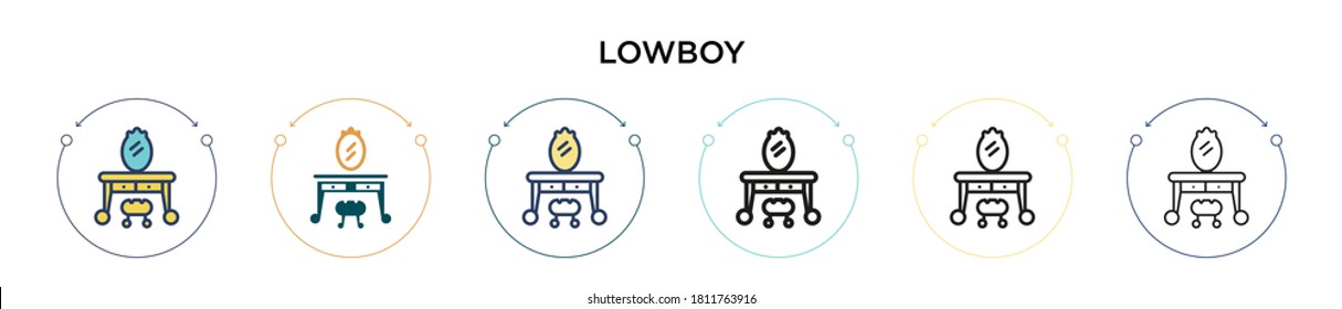 Lowboy icon in filled, thin line, outline and stroke style. Vector illustration of two colored and black lowboy vector icons designs can be used for mobile, ui, web