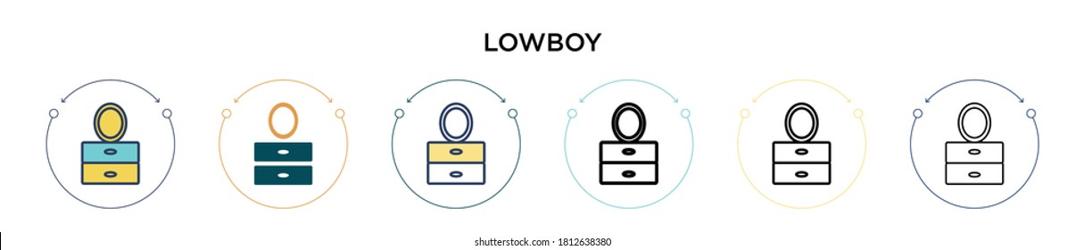 Lowboy icon in filled, thin line, outline and stroke style. Vector illustration of two colored and black lowboy vector icons designs can be used for mobile, ui, web
