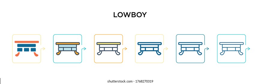 Lowboy vector icon in 6 different modern styles. Black, two colored lowboy icons designed in filled, outline, line and stroke style. Vector illustration can be used for web, mobile, ui