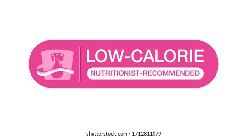Low-calorie nutritionists recommended sign - combination of flame (fats), weight scales and measurement tape - isolated vector badge for healthy food or diet program  svg