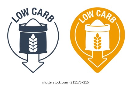 Low-carb sticker - wheat spike with arrow down - isolated vector icon.