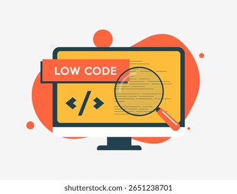 Low-code development platform simplifies software creation with drag-and-drop tools and visual programming. Allowing rapid deployment through low-code development platform. Vector illustration