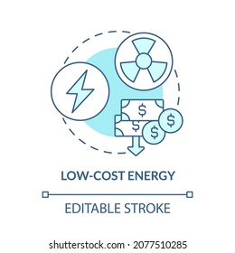 Low-cost energy blue concept icon. Nuclear energy advantage abstract idea thin line illustration. Low levelized price of electricity. Vector isolated outline color drawing. Editable stroke