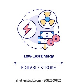 Low-cost energy concept icon. Nuclear energy advantage abstract idea thin line illustration. Cost competitive power source. Cheapest option. Vector isolated outline color drawing. Editable stroke