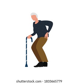 Lower back or hip pain, health problems in old people, vector illustration in flat style