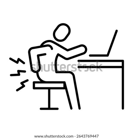 Lower back pain icon Thin line editable outline symbol showing remote worker fatigue sitting posture discomfort and office stress