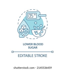 Lower Blood Sugar Turquoise Concept Icon. Diabetes Prevention. Benefit Of Vegan Diet Abstract Idea Thin Line Illustration. Isolated Outline Drawing. Editable Stroke. Arial, Myriad Pro-Bold Fonts Used