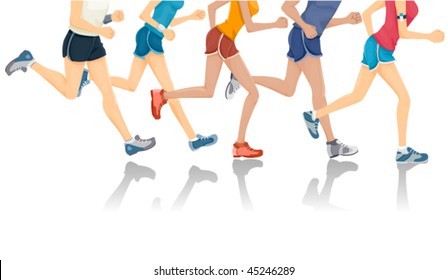 Lower Body of People Jogging - Vector