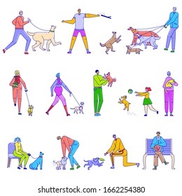 Lower Body of People walking Dogs - Vector