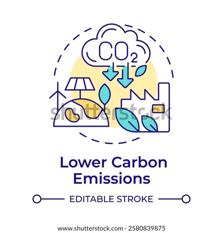 Lower carbon emissions multi color concept icon. Green production, ecology preservation. Renewable energy. Round shape line illustration. Abstract idea. Graphic design. Easy to use in infographic