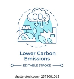 Lower carbon emissions soft blue concept icon. Green production, ecology preservation. Renewable energy. Round shape line illustration. Abstract idea. Graphic design. Easy to use in infographic