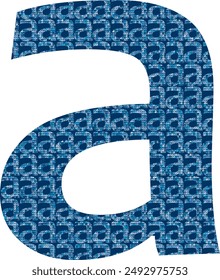 Lower case blue letter 'a', filled with smaller letter 'a's