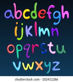 Lower case colorful spaghetti alphabet