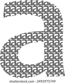 Lower case letter 'a', filled with smaller letter 'a's broken up with halftone dots