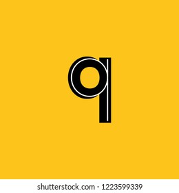 lower case letter q icon with skeleton structure construction simplified yellow background