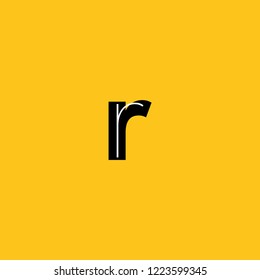 lower case letter r icon with skeleton structure construction simplified yellow background