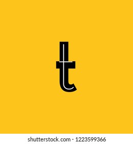 lower case letter t icon with skeleton structure construction simplified yellow background