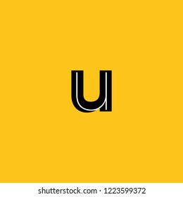 lower case letter u icon with skeleton structure construction simplified yellow background