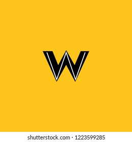 lower case letter w icon with skeleton structure construction simplified yellow background