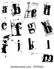 Lower case newspaper cutout letters a-m