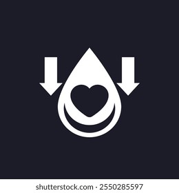 lower cholesterol icon with blood drop and heart on dark