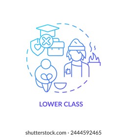 Lower class blue gradient concept icon. Social stratification. Unemployment. Class system. Economic disparity. Round shape line illustration. Abstract idea. Graphic design. Easy to use in article
