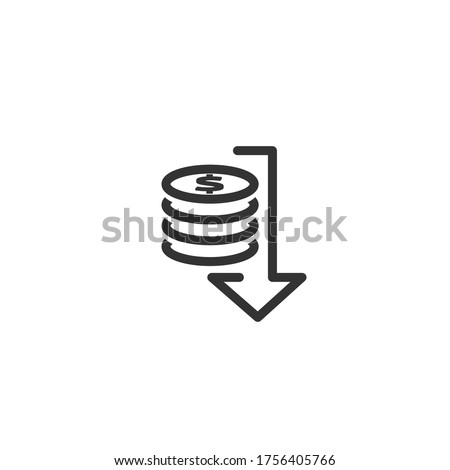 lower cost icon. dollar money decrease symbol with arrow stretching rising drop fall down. Business cost reduction icon. vector illustration.