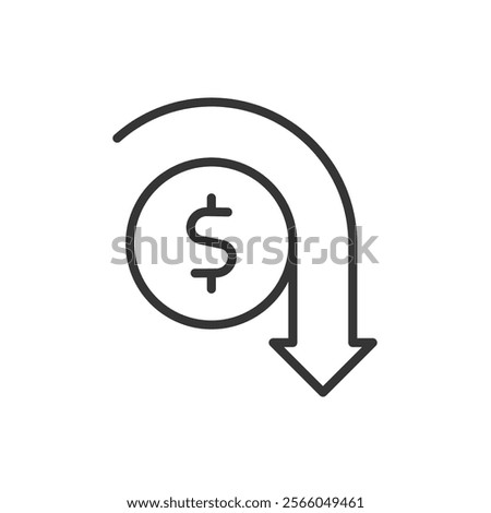 Lower cost, icon in line design. Lower cost, affordability, savings, budget, cheap, economic, value on white background vector. Lower cost editable stroke icon